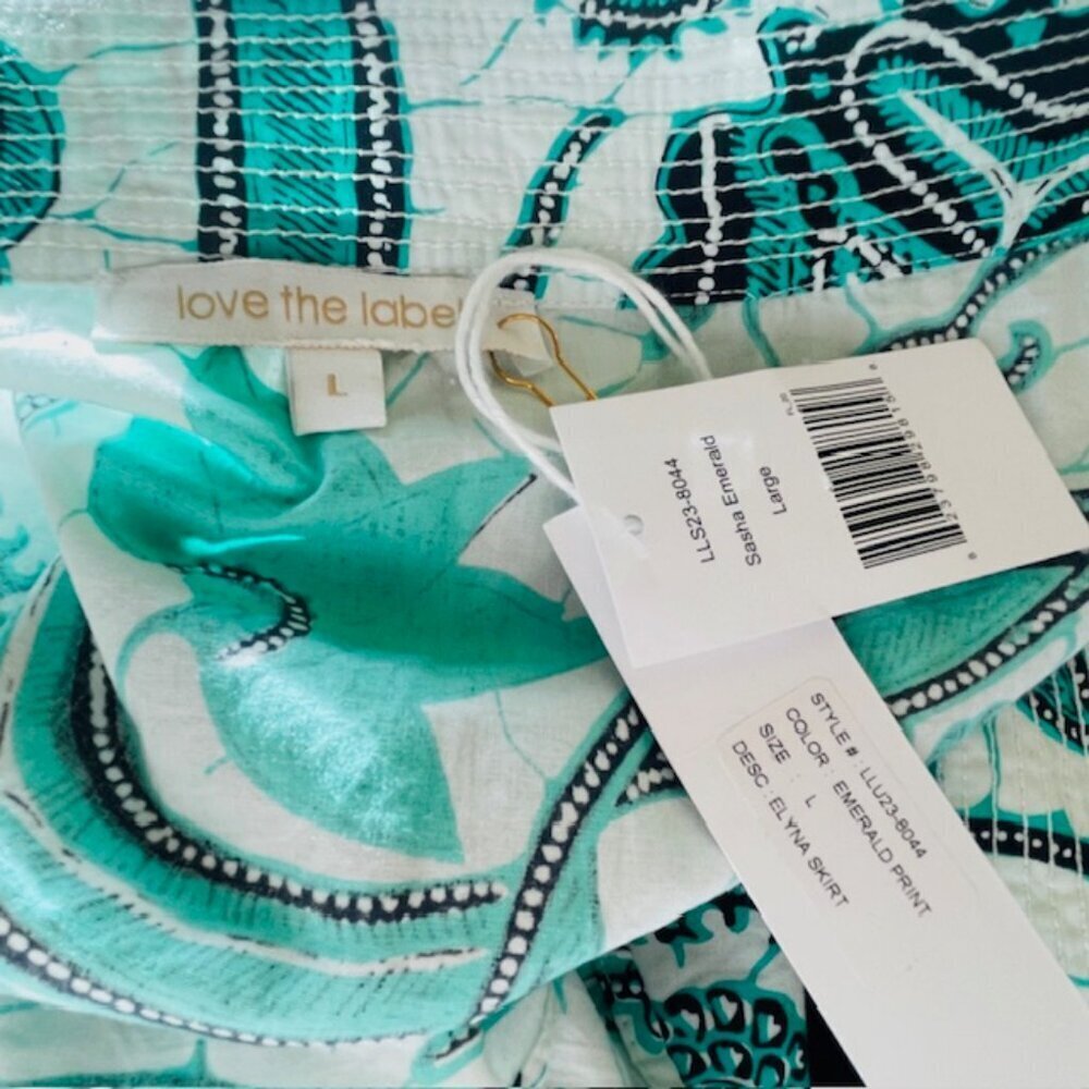 Love the Label Elyna Cotton Wrap Maxi Skirt Sasha Emerald Print NEW NWT Large - Picture 7 of 9